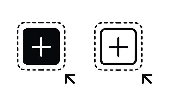 WebModern plus sign icon with dashed outline and arrow, perfect for website design and app interfaces vector