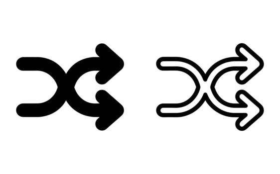 Shuffle icon with arrows, for music player or randomizing, black and white design. vector