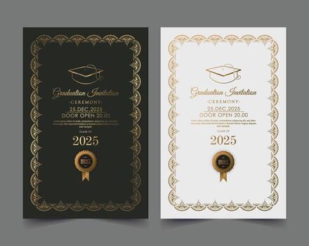 Elegant Decorative Frame with Graduation Cap for Ceremony Invitation Template Design vector