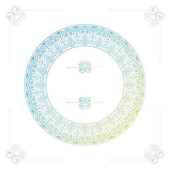 Gradient Ornamental Flourish Circle Frame Template with Decorative Corner Elements Design vector