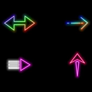 Neon arrow line icon design. linear arrows icon pack. neon style. Set of arrow, button, next, play, quick design. Line with editable stroke. illustration. vector