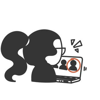 un mujer es utilizando un ordenador portátil computadora con un persona en el pantalla vector