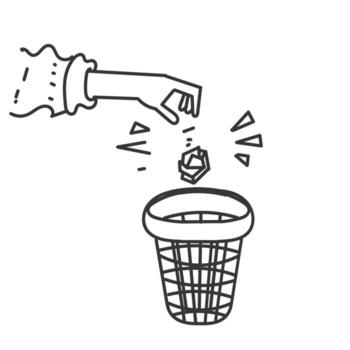a hand throwing a piece of garbage into a trash can vector
