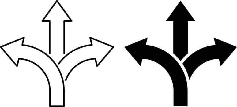 Way direction icon. Road traffic direction arrows. Turn arrow navigation sign. branching arrow symbol vector
