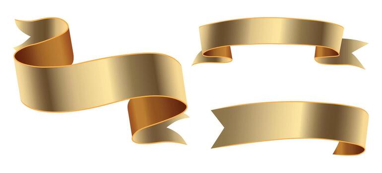 Three golden award ribbon banners for text. Empty golden ribbon collection template. Collection of various empty golden ribbons and label designs. Various shapes. vector