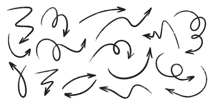 lápiz de color flecha conjunto con áspero textura - zigzag y serpenteado, ondulado y curvo direccional marcadores para creativo diseño. vector