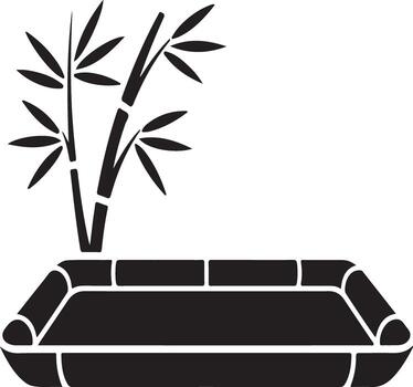 negro silueta de un rectangular bandeja con bambú dispara aislado en blanco antecedentes vector