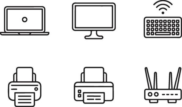 Collection of computer hardware icons isolated on white background vector