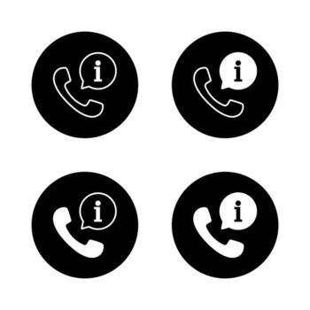 mesa de ayuda teléfono icono conjunto en negro círculo. cliente apoyo llamada con informacion símbolo. información línea directa diseño vector