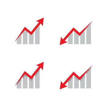 Up and down arrow on bar chart icon set. Growth and decline graph symbol. Financial trend concept vector