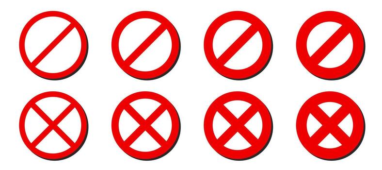 Prohibited circle sign. Red prohibition icon with cross line. Ban and forbidden stop symbol in caution frame. illustration of warning sign isolated on white background. vector