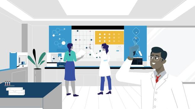 Scientists Collaborating in Modern Laboratory Research Environment vector