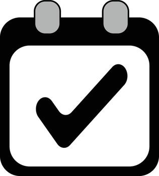 Black and White Calendar Icon with Checkmark Symbol Indicating Schedule Completion. vector