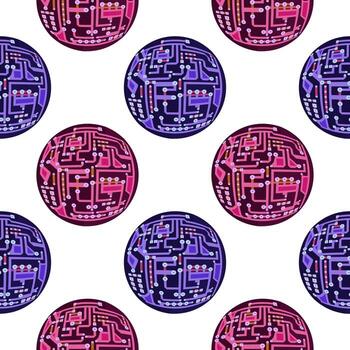 vistoso circuito tablero esfera sin costura modelo en blanco antecedentes. plano diseño. moderno computadora tecnología textura. alto tecnología impreso símbolo. vector