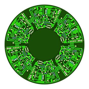 verde circuito tablero aislado en blanco antecedentes. plano diseño. moderno computadora tecnología antecedentes. moderno esfera. alto tecnología impreso símbolo. vector