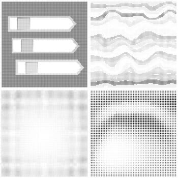 Halftone Pattern. Set of Dots. Dotted Texture on White Background. Overlay Grunge Template. Distress Linear Design. Fade Monochrome Arrow Points. Pop Art Backdrop. vector