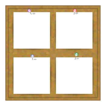 White Square Paper Set. Brown Cork Board Texture. Wood Pattern. Empty Notice Billboard. Office Banner. vector