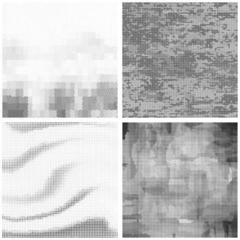 negro trama de semitonos modelo conjunto de puntos punteado textura en blanco antecedentes. cubrir grunge modelo. angustia lineal diseño. desvanecerse monocromo puntos. popular Arte fondo. vector