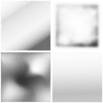 Halftone Pattern. Set of Dots. Dotted Texture on White Background. Overlay Grunge Template. Distress Linear Design. Fade Monochrome Point. Pop Art Backdrop Set. vector