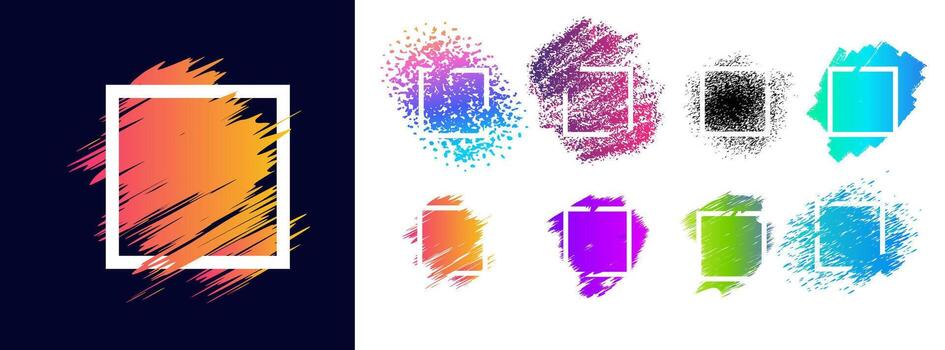 Abstract Brush Stroke Frames Colorful Design Set vector