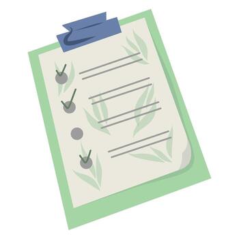 To do list checklist illustration with green leaves, Productivity paper document graphic, Minimal reminder and organization note design vector