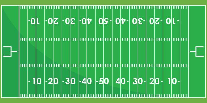 Layout of an American Football field with yard lines and uprights, sports graphic element vector