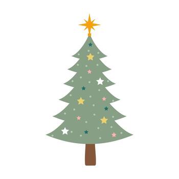 Elegant Christmas tree adorned with sparkling ornaments and twinkling lights. Festive holiday decorations create a warm, joyful atmosphere. vector