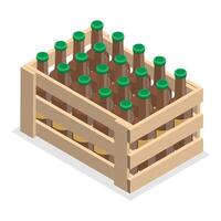 Wooden crate of beer bottles vector