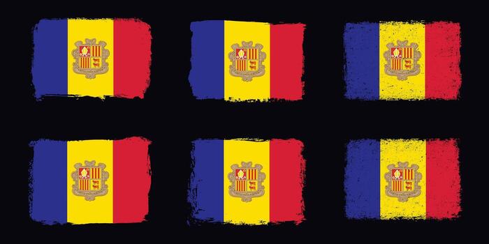Andorra flag set with brush stroke texture in different styles vector