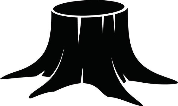 weathered Black shadow of a tree stump with exposed roots on a white background vector