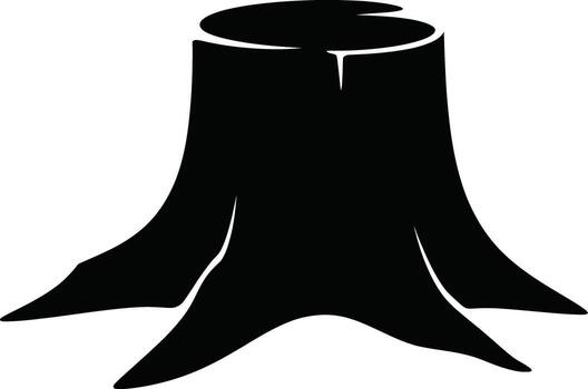 weathered A stark black shadow of a tree stump with visible roots and a rough top vector