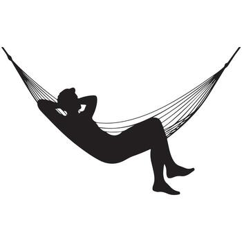 Black silhouette of a person relaxing in a hammock on a white background vector