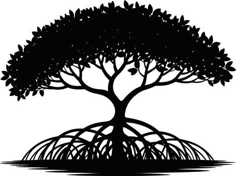 mangrove Detailed shadow of a lush tree with intricate root system vector