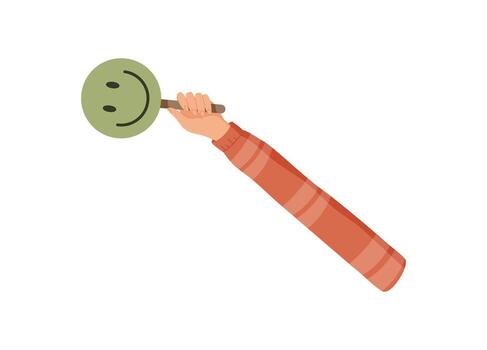 Cartoon style hand holding a feedback circle. Hand gesture presenting satisfaction and opinion with a positive review symbol. Isolated element ideal for rating, business, or customer concepts. vector