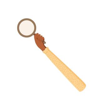 Cartoon hand holding blank circle symbol. Isolated gesture template for comment or review. Feedback and review concept with empty design element, suitable for surveys, posters, or marketing layouts vector