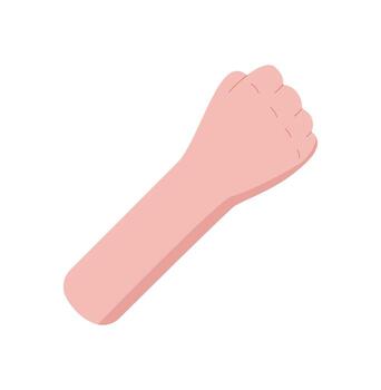 Flat cartoon hand gesture showing five. Bare fist with all five fingers closed displays the number 5. Palm and fingers raised, emphasizing counting and math concepts. Isolated on white, education vector