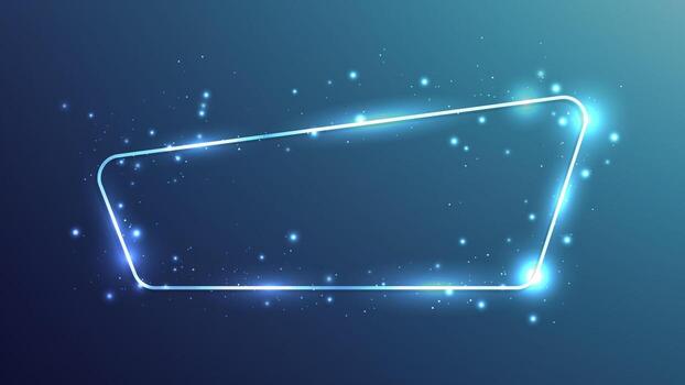 Neon rounded frame with shining effects and sparkles on dark blue background. Empty glowing techno backdrop. illustration vector
