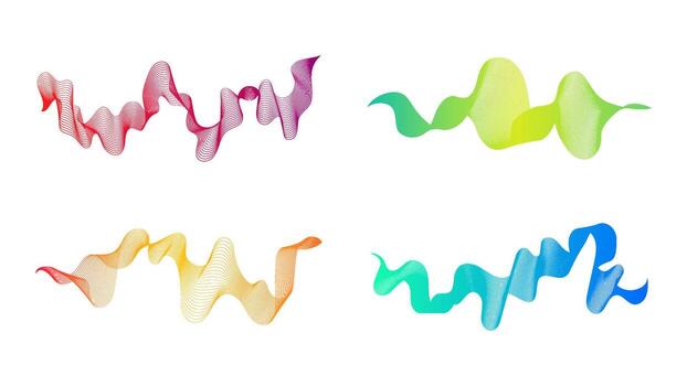 curvo ondulado rayas. conjunto de cuatro resumen de colores degradado ola líneas en blanco antecedentes. multa ilustración vector
