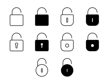 desbloquear ui icono conjunto sólido y línea llave acceso estilo colección vector