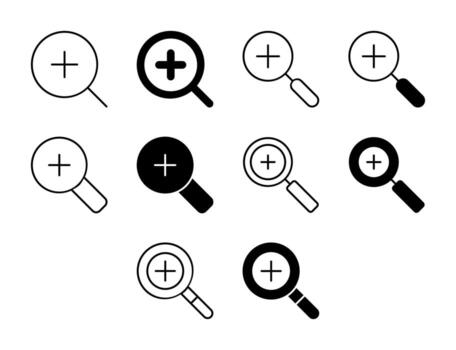 Zoom In UI Icon Set Solid and Line Magnify Expand Style Collection vector