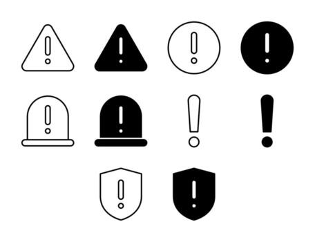 Warning UI Icon Set Solid and Line Alert Danger Style Collection vector