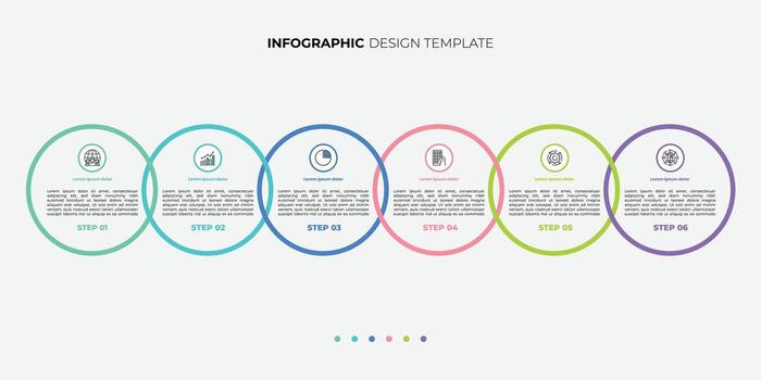 Modern Timeline Creator infographic template. 6 Step timeline journey, calendar Flat simple infographics design template connect circle outline vector