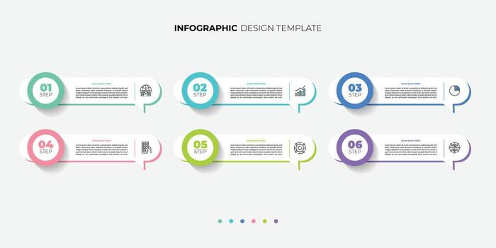 Modern Timeline Creator infographic template. 6 options timeline journey vector