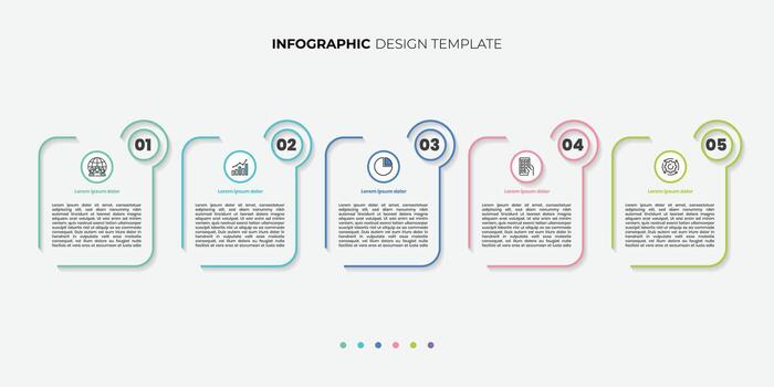 Modern Design template for infographic labels with icons and 5 options or steps. Suitable for process diagrams, presentations, sign, banners, flow charts, and infographics. vector