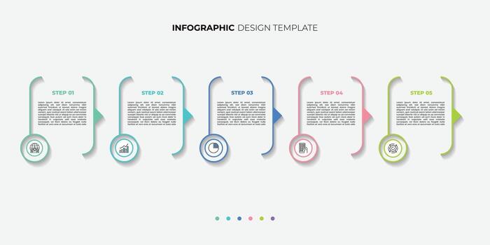 Timeline Creator infographic template. 5 Step timeline journey, calendar Flat simple infographics outline design template vector