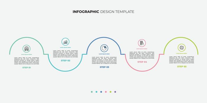 Modern Timeline Creator infographic template. 5 Step timeline journey, calendar Flat simple infographics circle design template vector