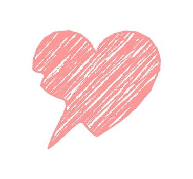 Pink crayon heart speech bubble with a squiggle sketch style and fluid diagonal line. Chat and comment symbol form a conversation or message graphic. Distinctive modern communication element. vector