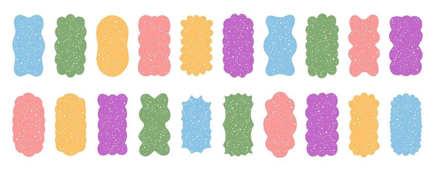 maravilloso vistoso lápiz de color rectángulo frontera conjunto formas un ondulado marco en retro y2k bosquejo estilo. garabatear sombreado y tiza antecedentes añadir moderno gráfico detalles, Perfecto como un juguetón acento y decoración. vector