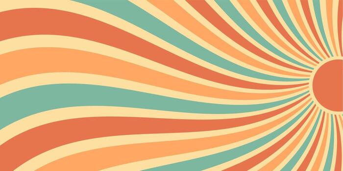 Groovy retro sun burst and orange wave style. sun with yellow ray creates a y2k sunshine burst. Bright color in horizontal background, stylish graphic for modern summer concepts. vector