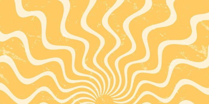 Groovy retro sun burst orange background with wavy yellow burst form. sun and sunshine motif combine with y2k grunge graphic style, set in a bold horizontal format for vibrant abstract wallpaper. vector